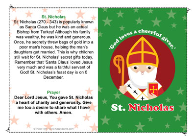 Saint Nicholas prayer card for kids