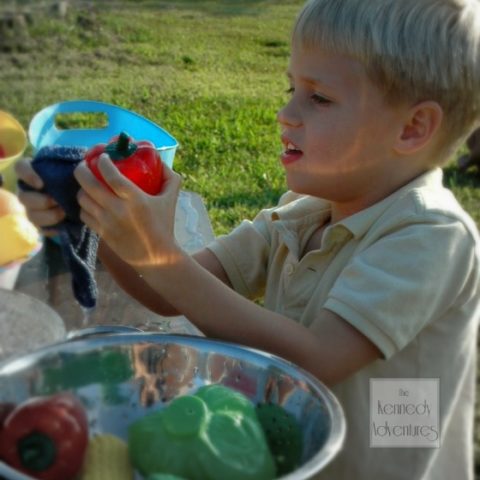 preschool sensory play with fruits and vegetables