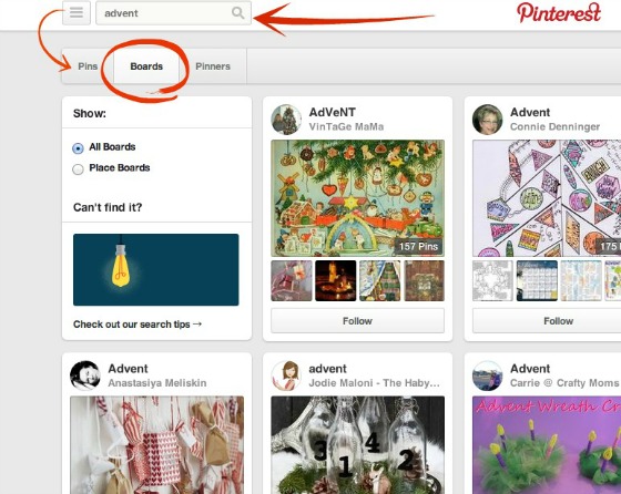 Pinterest search features