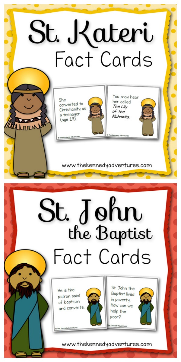 Saint Fun Fact Cards for Catholic Kids - June is St Kateri and St John the Baptist 