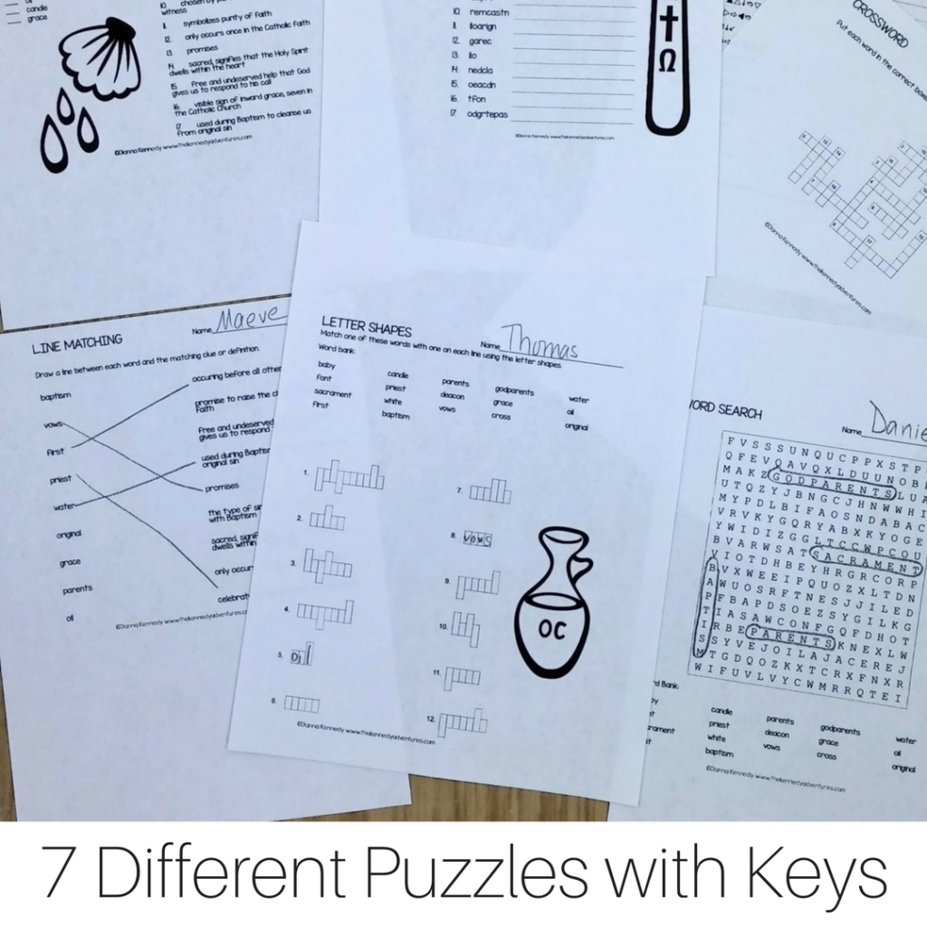 Baptism Word Puzzles for Catholic Kids - The Kennedy Adventures!