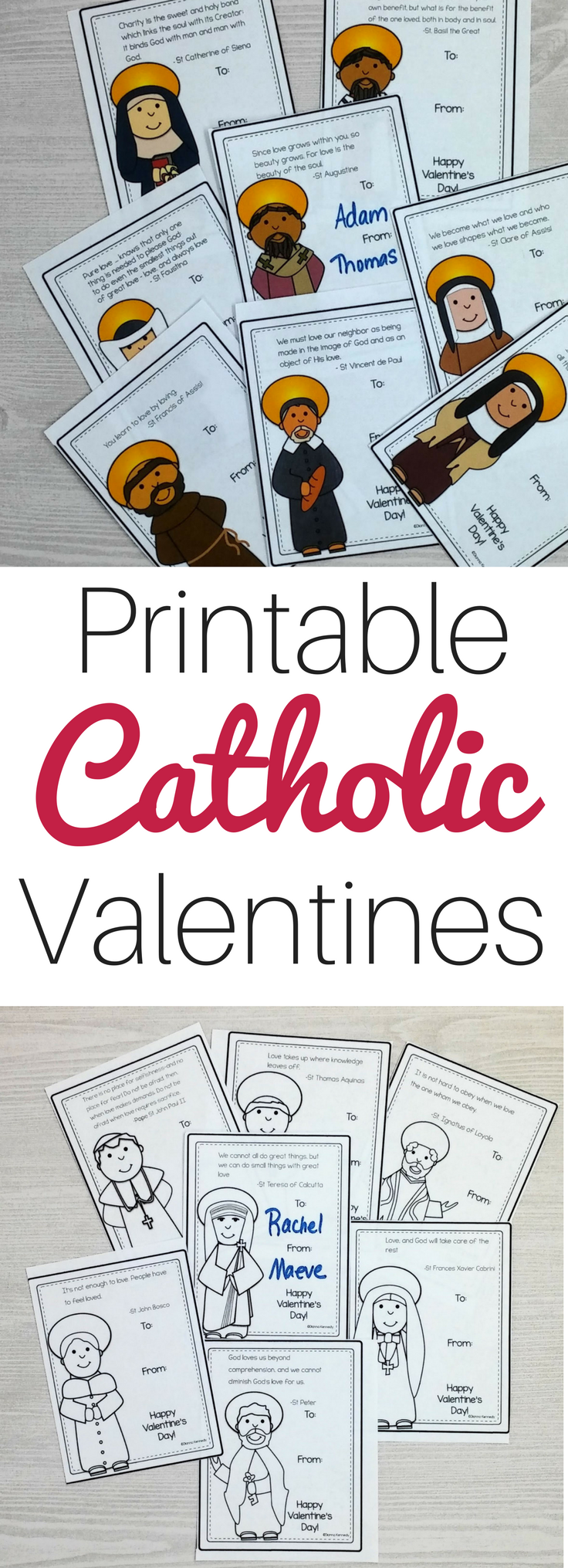 These printable Catholic Valentines are perfect for homeschooling families, Catholic school teachers, religious education teachers and more. Hand these out to your friends and spread the Gospel!