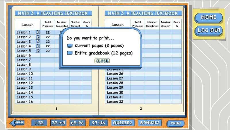 The Teaching Textbooks homeschool math program parent dashboard is easy to navigate.
