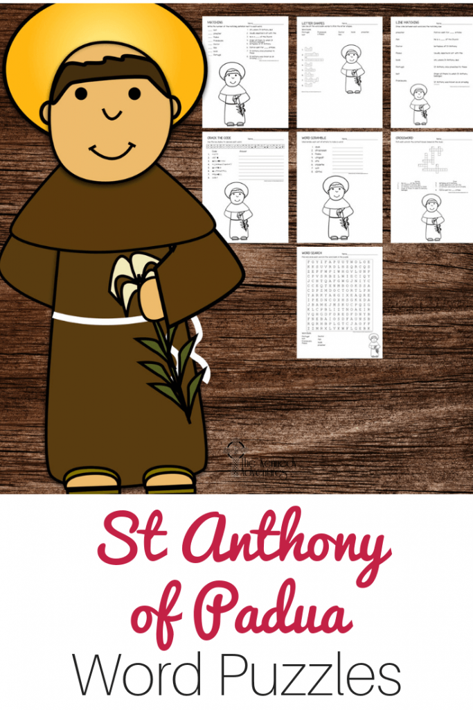 Saint Anthony of Padua Word Puzzles The Kennedy Adventures