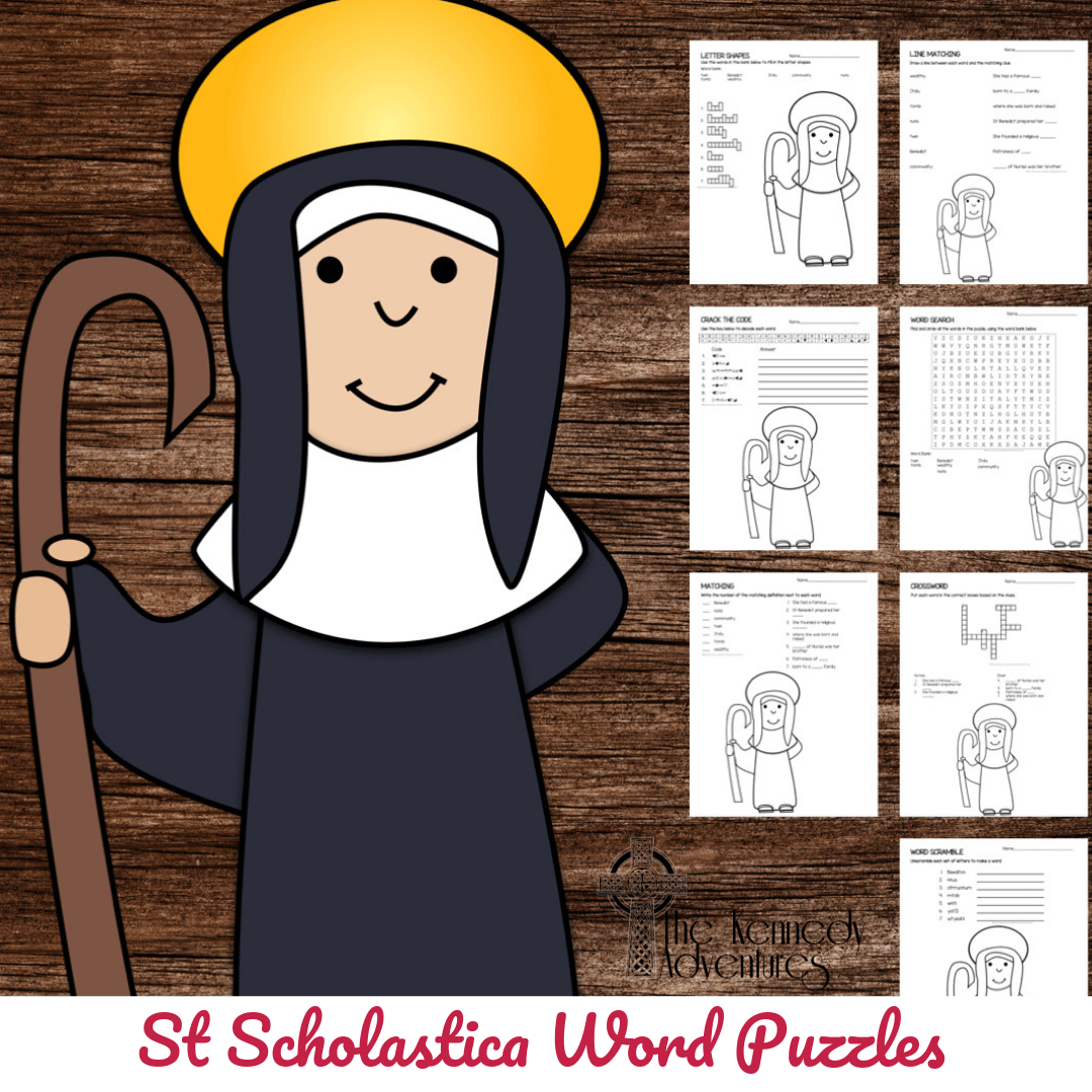 Catholic Saint Word Puzzles – No Prep Activity – St Scholastica - The  Kennedy Adventures!